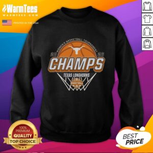 Alt Text: Premium Texas Longhorns Blue 84 sweatshirt celebrating the 2026 SEC Women's Basketball Tournament Champions in a locker room.
