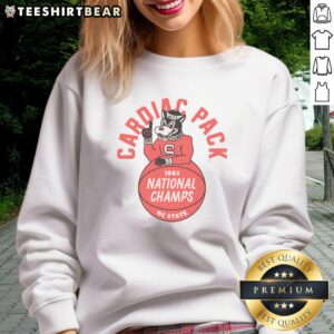 Vintage 1983 NC State Cardiac Pack Champs sweatshirt showcasing classic red and white design, perfect for fans.