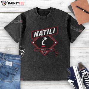 Nice Jack Natili Cincinnati Bearcats baseball washed T-shirt featuring logo and vibrant colors for fans and players.