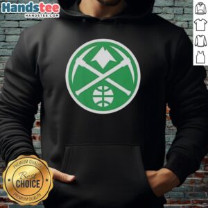 Alt Text: Awesome Denver Nuggets white logo hoodie for St. Patrick's Day, featuring a festive design and comfortable fit.