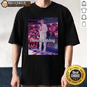Good Rick Pitino St John's Red Storm Almost Friday T-Shirt featuring vibrant team colors and a stylish design.