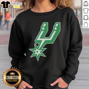 Alt Text: Original San Antonio Spurs white logo sweatshirt for St. Patrick's Day featuring festive design and comfortable fit.