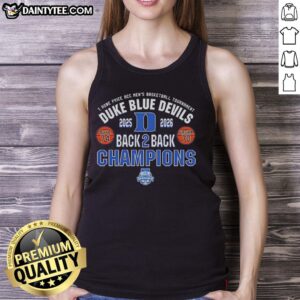 2026 Duke Blue Devils back-to-back ACC Men's Tournament Champions tank top featuring bold team graphics.