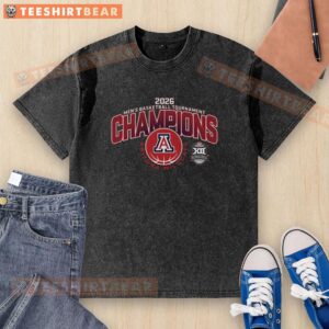 Arizona Wildcats 2026 Big 12 Men's Basketball Conference Tournament Champions washed t-shirt in red and blue.