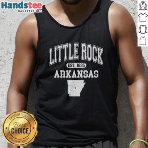 Alt Text: Official Little Rock Arkansas Est 1835 Varsity Tank Top featuring a vintage design and comfortable fit for casual wear.