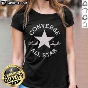Alt Text: Official Converse All Star Chuck Taylor Glitter Ladies Tee featuring a stylish glitter design for trendy women.