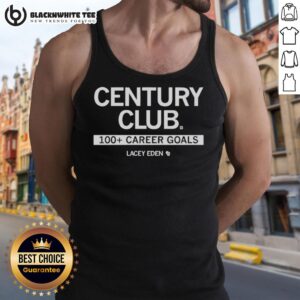 Good Century Club 100+ Career Goals Lacey Eden tank top featuring sporty design and bold graphics for avid soccer fans.