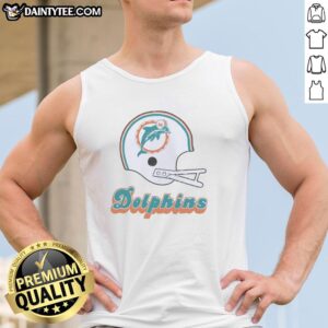 Alt Text: Awesome Miami Dolphins football logo on a big helmet tank top, perfect for fans and summer sports apparel.