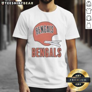 Alt Text: Awesome Cincinnati Bengals football logo displayed on a big helmet graphic t-shirt, perfect for fans and game day.