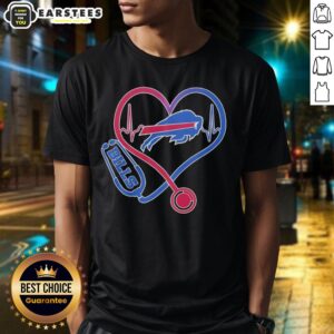 Good Nurse Heartbeat X Buffalo Bills Logo T-Shirt featuring a heart and logo design, perfect for nurse fans and football lovers.