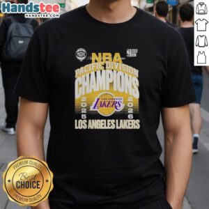 Good Los Angeles Lakers 2026 NBA Pacific Division Champions T-Shirt featuring team colors and logo design.