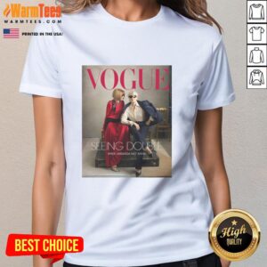 Good Vogue Magazine 2026 cover featuring Miranda and Anna, showcasing the 'Seeing Double' theme on a stylish ladies tee.
