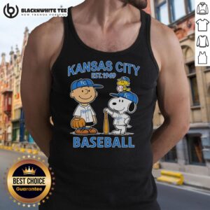 Good Charlie Brown, Snoopy, and Woodstock wearing Kansas City Royals baseball jersey tank top, established 1969.