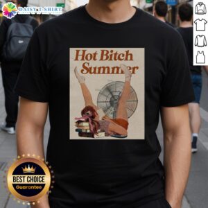 Vintage 'Hot Bitch Summer' poster T-shirt design featuring vibrant colors and retro typography for a trendy summer look.