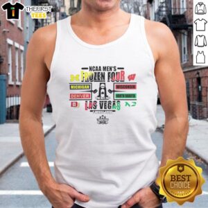 Official NCAA Hockey 2026 Frozen Four Las Vegas tank top featuring vibrant team colors and logo design.