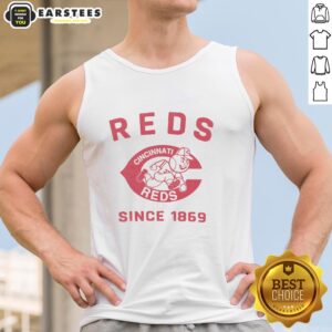 Official Cincinnati Reds Cooperstown Duster Tank Top in red, featuring team logo and vintage design for baseball fans.