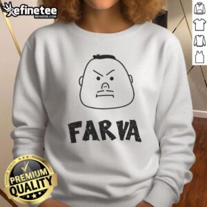 Cartoon-style drawing of a big-headed character on an Awesome Farva Bachelor Party sweatshirt design.