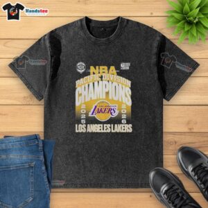 Good Los Angeles Lakers 2026 NBA Pacific Division Champions washed t-shirt featuring team colors and logo design.