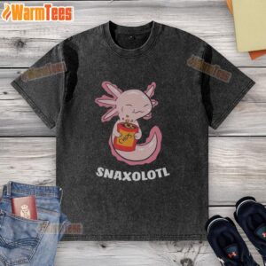 Cute Snaxolotl Chips washed t-shirt featuring a playful axolotl design, perfect for casual wear and aquatic enthusiasts.