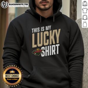 Person wearing a 'Nice Minnesota Wild' hoodie, showcasing team spirit and style in a cozy winter setting.