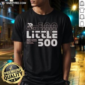 Alt Text: Retro 'World's Greatest College' T-shirt for IU Student Foundation's Little 500 event, showcasing vibrant colors and design.