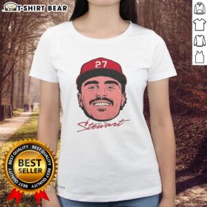 Premium Sal Stewart Cincinnati Reds MLB Big Face Signature Ladies Tee showcasing vibrant design and team spirit.