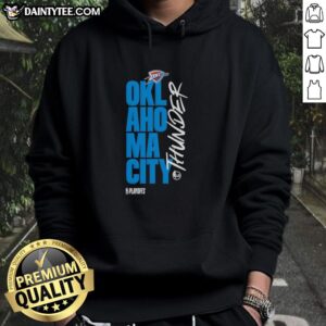 Official Oklahoma City Thunder playoff basketball logo hoodie featuring vibrant team colors and stylish design.
