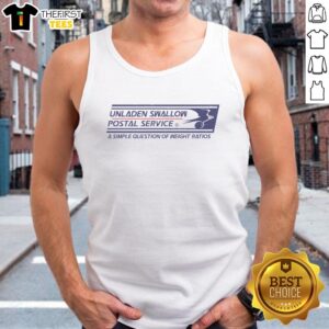 Premium Unladen Swallow Postal Service tank top featuring a fun design and comfortable fit for casual wear.