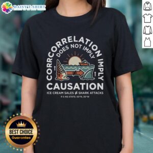 Alt Text: Hot Spurious Correlation Does Not Imply Causation Ladies Tee showcasing a fun design for science enthusiasts.