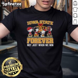 Alt Text: Top Peanuts X Iowa State Cyclones Forever Fan T-Shirt featuring cartoon characters, perfect for dedicated fans.