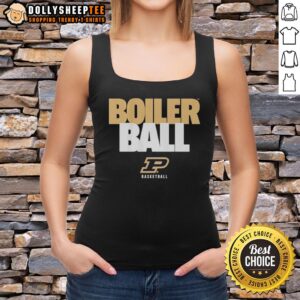 Alt Text: Top Purdue Boilermakers NCAA Basketball Boiler Ball Text Stack Tank Top featuring bold team graphics and comfortable fit.