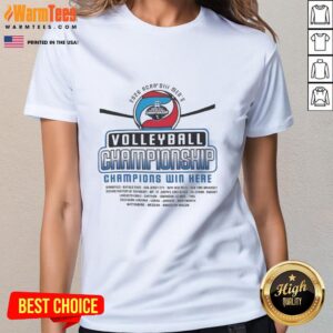 Premium Division III Men's Volleyball 1st Round Championship Win - Here Ladies Tee featuring team logo and vibrant design.