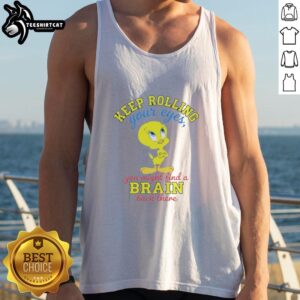 Alt Text: Funny 'Keep Rolling Your Eyes' tank top featuring Tweety Bird, ideal for casual wear and humor enthusiasts.