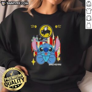 Alt Text: Cute Stitch-like Buffalo Wild Wings USA Flag sweatshirt featuring a vibrant design perfect for fans and casual wear.