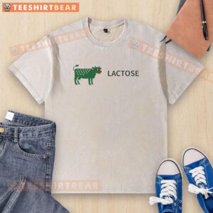Good Lactose Cow logo on a washed t-shirt, perfect for dairy lovers and lactose-free enthusiasts.