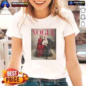 Awesome Vogue Magazine 2026 cover featuring Miranda and Anna in a stylish double exposure design on a ladies tee.