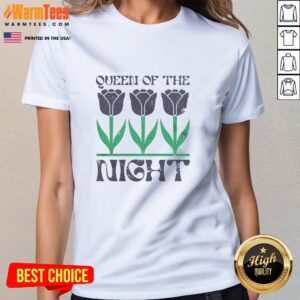 Alt Text: Good Queen of the Night black tulips ladies tee featuring vibrant floral design on a stylish shirt.