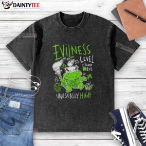 Alt Text: Original Baby Bowser washed t-shirt showcasing high evilness level with vibrant graphic design and playful colors.