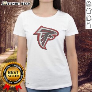 Original Atlanta Falcons Rivet Logo Ladies Tee in black, showcasing team spirit and style for female fans.