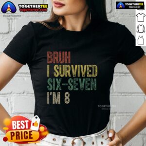 Official Bruh I Serviced Six Seven I'm 8 6 7 meme ladies tee featuring a humorous graphic design for meme enthusiasts.