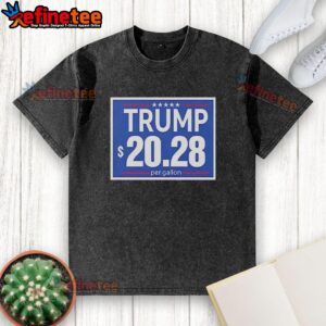 Official Trump 20-28 Per Gallon Funny Washed T-Shirt featuring a humorous design for supporters and enthusiasts.