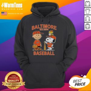 Cute Charlie Brown, Snoopy, and Woodstock wearing Baltimore Orioles baseball jersey hoodie, est. 1894.