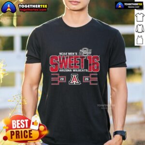 Good Arizona Wildcats NCAA Men's Sweet 16 2026 March Madness T-Shirt featuring team colors and logo.