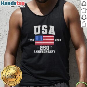 Alt Text: Patriotic 4th of July tank top featuring the USA flag for the 250th anniversary celebration.