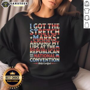 Person wearing a MAGA sweatshirt with stretch marks around lips at the Republican National Convention RNC 2024.