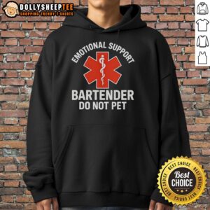 Pretty Emotional Support Bartender Do Not Pet Logo Hoodie featuring vibrant graphics and a cozy design for enthusiasts.