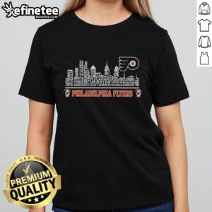 Alt Text: Premium Philadelphia Flyers X Skyline City Name Player Ladies Tee featuring vibrant team colors and stylish design.