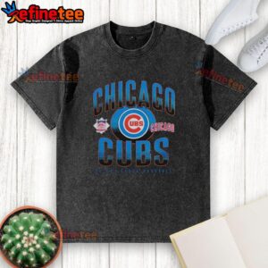 Alt Text: Vintage Chicago Cubs throwback black boxy washed t-shirt featuring classic logo design, perfect for fans.