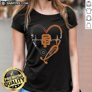 Original San Francisco Giants heart and soul ladies tee featuring a stethoscope and heartbeat design.