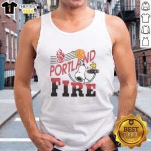 Pretty Peanuts Snoopy X Portland Fire tank top featuring colorful graphics and a trendy design for casual wear.